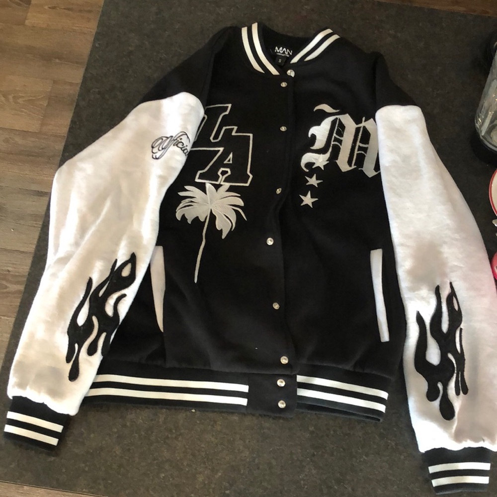 BooHooMan Black and White Varsity Jacket